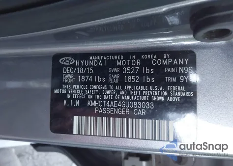 2016 Hyundai Accent Se z USA, uszkodzony, nr VIN KMHCT4AE4GU083033